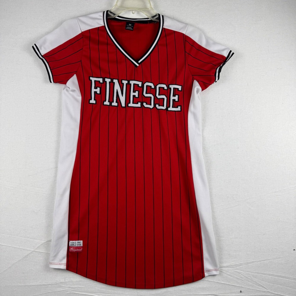 Red Fox Finesse Baseball Jersey Pinstripe Dress Red White Black Medium